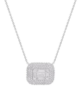 Macy's - Diamond Round & Baguette Pendant Necklace (1 ct. t.w.) in 14K White Gold