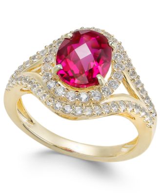 Macy's - Lab-Grown Ruby (2 ct. t.w.) and White Sapphire (3/4 ct. t.w.) in 14k Gold-Plated Sterling Silver