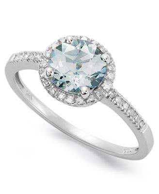 Macy's - 14k White Gold Ring, Aquamarine (1 ct. t.w.) and Diamond (1/8 ct. t.w.) Ring