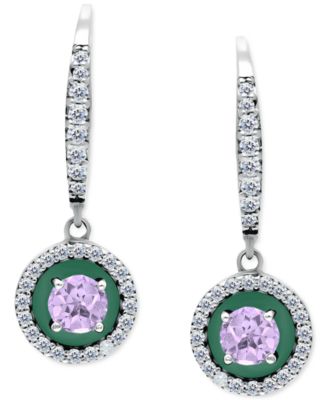 Giani Bernini - Amethyst (1/4 ct. t.w.), Cubic Zirconia, & Enamel Circle Dangle Hoop Earrings in Sterling Silver (Also in Additional Stones)