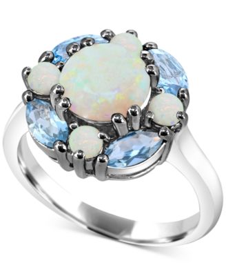 Macy's - Lab-Grown Opal (1-1/2 ct. t.w.) & Swiss Blue Topaz (1-1/8 ct. t.w.) Cluster Ring in Sterling Silver