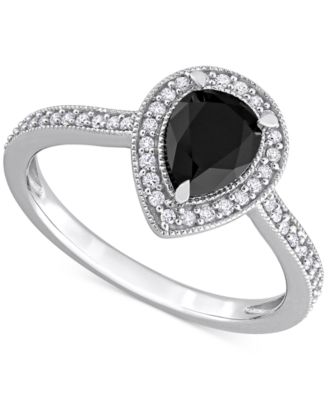 Macy's - Black Diamond (1 ct. t.w.) & White Diamond (1/4 ct. t.w.) Pear-Cut Halo Engagement Ring in 14k White Gold
