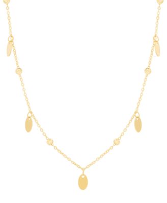 Italian Gold - Textured Bead & Oval Dangle 18" Collar Necklace in 10k Gold