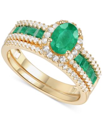 Macy's - Emerald (3/4 ct. t.w.) & Diamond (3/8 ct. t.w.) Bridal Set in 14k Gold