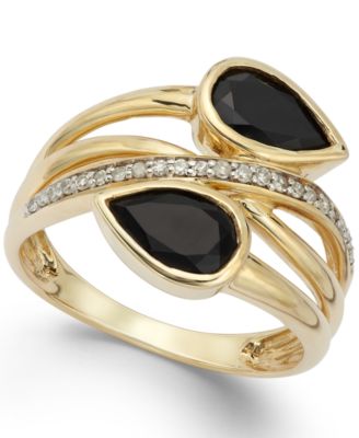 Macy's - Onyx (1-3/8 ct. t.w.) and Diamond (1/10 ct. t.w.) Ring in 14k Gold