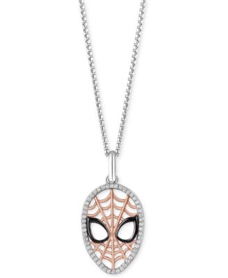 Wonder Fine Jewelry - Diamond Spiderman Mask 18" Pendant Necklace (1/6 ct. t.w.) in Sterling Silver & Rose Gold-Plate