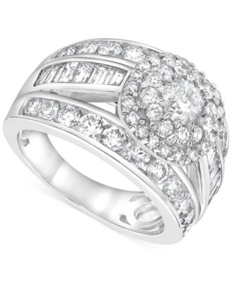 Macy's - Diamond Round & Baguette Multirow Cluster Ring (3 ct. t.w.) in 14k White Gold