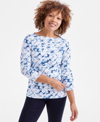 Style & Co - Women's Potter Dot Printed Cotton 3/4-Sleeve Top, Exclusively at Macy's