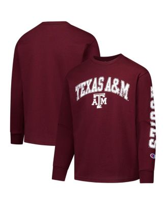 Champion - Big Boys and Girls Maroon Texas A M Aggies Distressed Arch Over Logo Long Sleeve T-Shirt