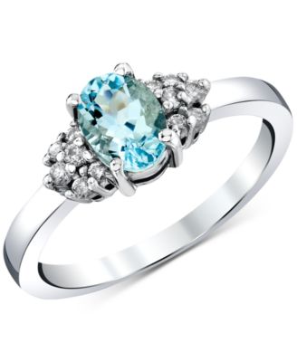 Macy's - Aquamarine (3/4 ct. t.w.) & Diamond (1/8 ct. t.w.) Oval Cluster Ring in 14k White Gold