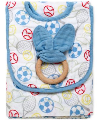 Little Me - Baby Boys 3-Pc. Muslin Blanket, Bib, and Ring Set