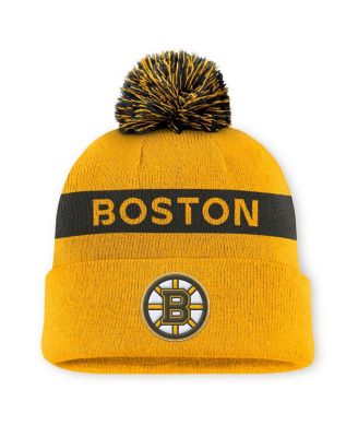 Fanatics - Women's Gold/Black Boston Bruins Authentic Pro Rink Cuffed Knit Hat with Pom