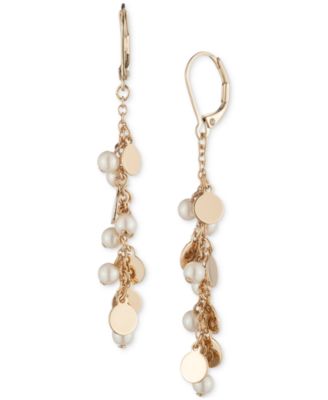 Lauren Ralph Lauren - Gold-Tone Imitation Pearl Disc Linear Earrings