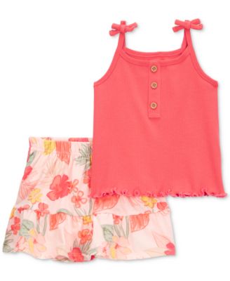 Carter's - Baby Girls Ribbed Tank Top & Floral Pull-On Skort, 2 Piece Set