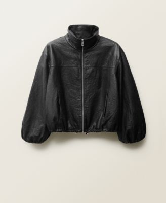 MANGO - Women's Oversized Leather Jacket