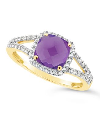 Macy's - Amethyst (1-1/3 ct. t.w.) and Lab Grown White Sapphire (1/4 ct. t.w.) Ring in 10k Yellow Gold