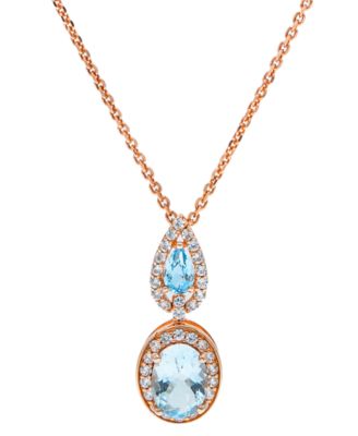 Macy's - Aquamarine (1-1/3 ct. t.w) Diamond (1/3 ct. t.w) Pendant set in 14K Rose Gold