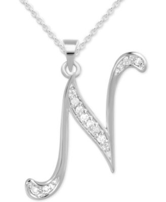 Macy's - Diamond N Initial 18" Pendant Necklace (1/10 ct. t.w.) in Sterling Silver
