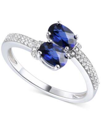 Macy's - Lab-Grown Emerald (3/4 ct. t.w.) & Lab-Grown White Sapphire (1/6 ct. t.w.) Double Stone Ring in Sterling Silver (Also in Lab-Grown Sapphire & Lab-Grown Ruby)