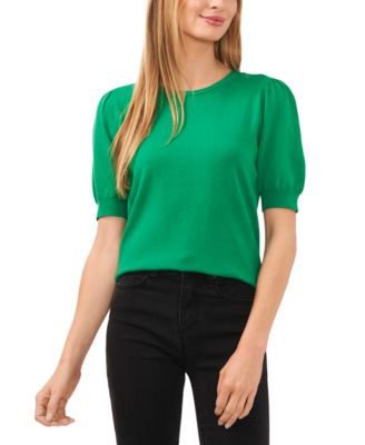 CeCe - Women's Crewneck Puff-Sleeve Cotton Sweater