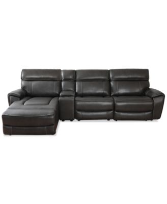 Furniture - 127.5" 4-Pc. Leather Sectional with 2 Power Recliners, Chaise and Console