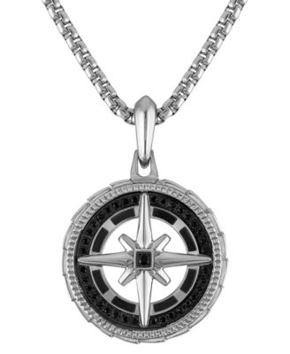 Bulova - Stainless Steel Black Diamond Marine Star Pendant Necklace, 24" + 2" extender