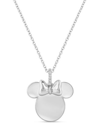 Wonder Fine Jewelry - Diamond Accent Minnie Mouse Silhouette Pendant Necklace in Sterling Silver, 16" + 2" extender