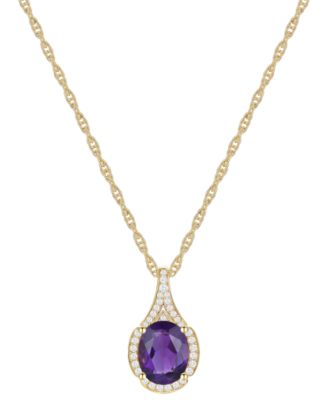 Macy's - Amethyst (1-1/2 ct. t.w.) & Lab-Grown White Sapphire (1/8 ct. t.w.) Oval Halo 18" Pendant Necklace in 14k Gold-Plated Sterling Silver (Also in Additional Gemstones)