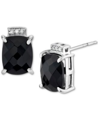 Macy's - Onyx & Diamond Accent Cushion Stud Earrings in Sterling Silver
