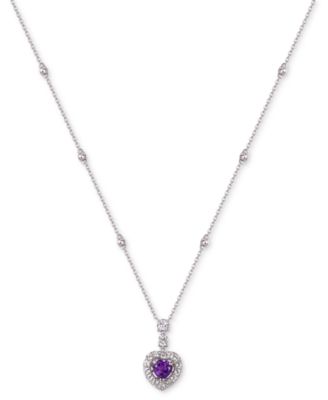 Macy's - Heart-Shaped Gemstone & White Sapphire (1-1/2 ct. t.w.) Pendant Necklace in Sterling Silver, 18"
