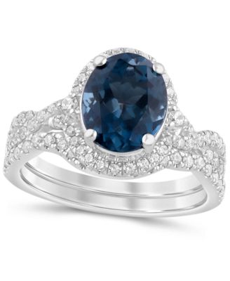 Macy's - London Blue Topaz (2-1/2 ct. t.w.) & Diamond (5/8 ct. t.w.) Pear Halo Bridal Set in 14k White Gold