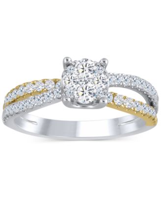 Macy's - Diamond Split Shank Engagement Ring (3/4 ct. t.w.) in 14k Two-Tone Gold