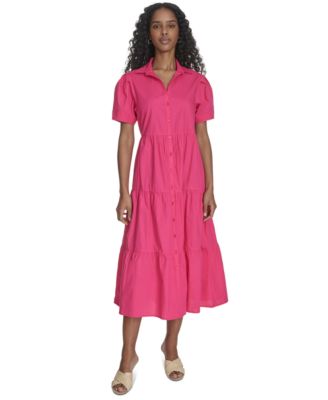 Calvin Klein - Women's Cotton Tiered Midi Shirtdress
