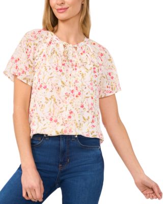 CeCe - Women's Flutter-Sleeve Tie-Neck Blouse