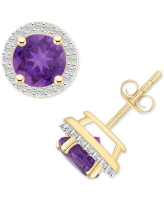 Macy's - Blue Topaz (2-1/3 ct. t.w.) & Lab-Created White Sapphire (1/5 ct. t.w.) Halo Stud Earrings in 10k Gold