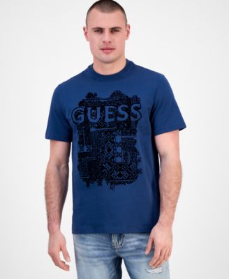 GUESS - Men's Short Sleeve Flock Box Crewneck T-Shirt