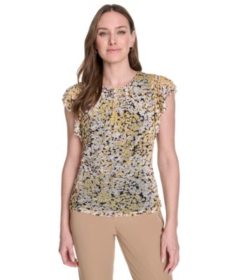 Tommy Hilfiger - Women's Printed-Mesh Flutter-Sleeve Top