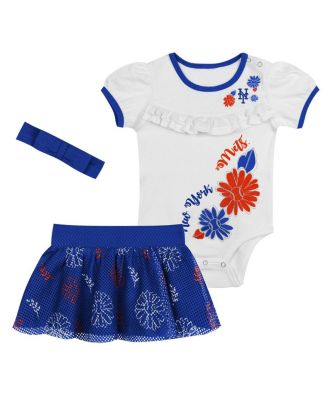 Outerstuff - Baby Boys and Girls White New York Mets Sweet Catcher 3-Piece Headband Skirt Set