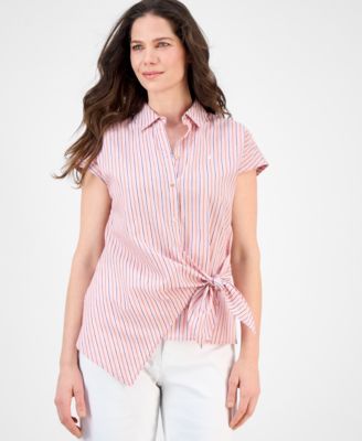 Nautica Jeans - Women's Striped Cotton Side-Tie Blouse