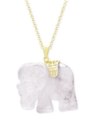 Macy's - Rose Quartz (27mm) Elephant 18" Pendant Necklace in 18k Gold-Plated Sterling Silver