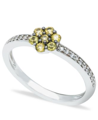 Macy's - Yellow Sapphire (1/3 ct. t.w.) Diamond (1/20 ct t.w.)  Stackable ring  in Sterling Silver