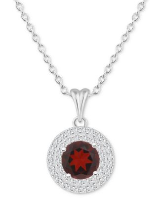 Macy's - Amethyst (1-1/4 ct. t.w.) & White Topaz (3/8 ct. t.w.) Halo 18" Pendant Necklace in Sterling Silver (Also in Citrine, Rhodolite Garnet, Peridot, & Blue Topaz)