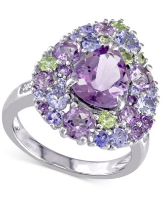 Macy's - Multi-Gemstone (4-1/3 ct. t.w.) & Diamond Accent Teardrop Cluster Ring in Sterling Silver