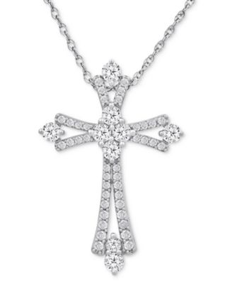 Macy's - Diamond Cross 16" Pendant Necklace (1 ct. t.w.) in 10k White Gold