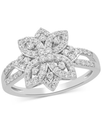 Macy's - Diamond Flower Cluster Statement Ring (1/2 ct. t.w.) in Sterling Silver