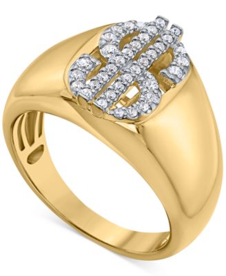 Macy's - Men's Diamond Dollar Sign Ring (1/3 ct. t.w.) in 14k Gold-Plated Sterling Silver