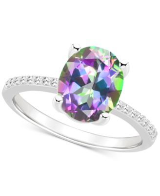 Macy's - Mystic Topaz (3-5/8 ct. t.w.) & Diamond (1/10 ct. t.w.) Oval Solitaire Ring in Sterling Silver (Also in Pink Topaz)