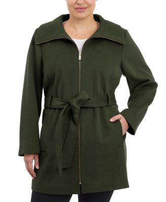 Michael Kors - Plus Size Belted Zip-Front Coat