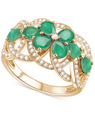 Macy's - Emerald (2-1/4 ct. t.w.) & Diamond (1/4 ct. t.w.) Flower Openwork Ring in 14k Gold (Also in Ruby & Sapphire)