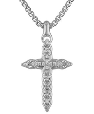 Bulova - Diamond (1/5 ct. t.w.) Link Cross Pendant 26" Necklace in Sterling silver